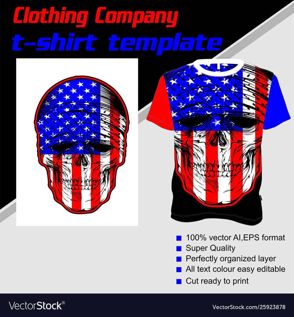 T-shirt template fully editable with skull flag