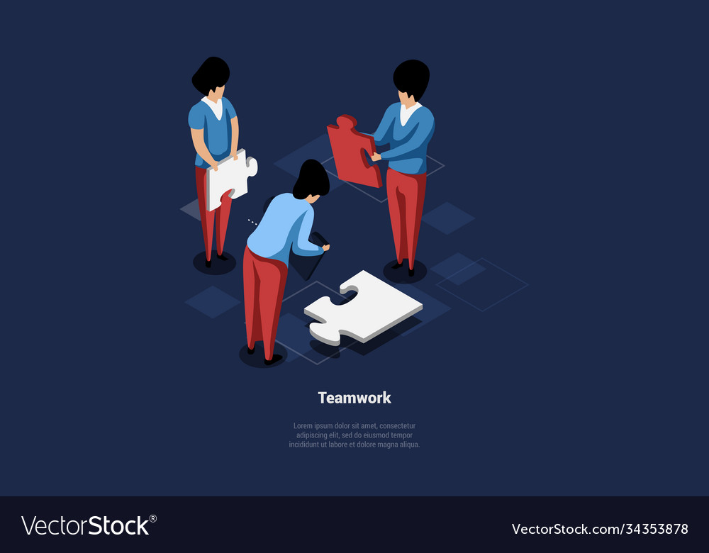 Teamwork concept in 3d isometric