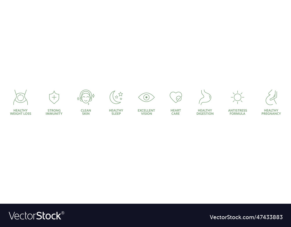 Food supplement line icon set organic bio vegan