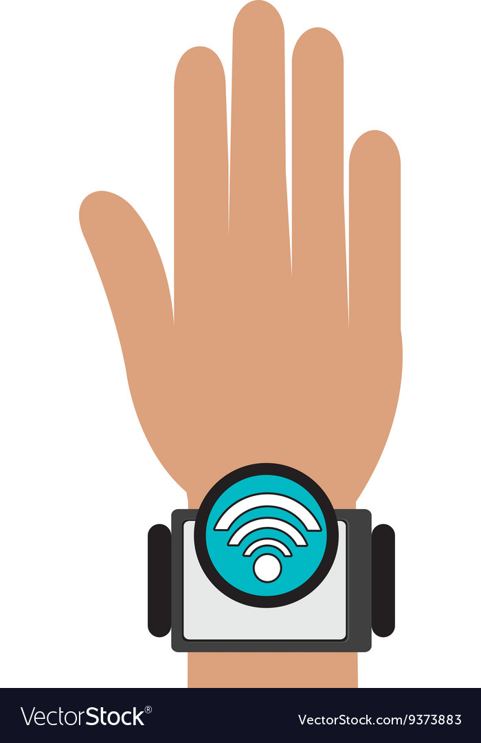 Human hand with square watch and media icon