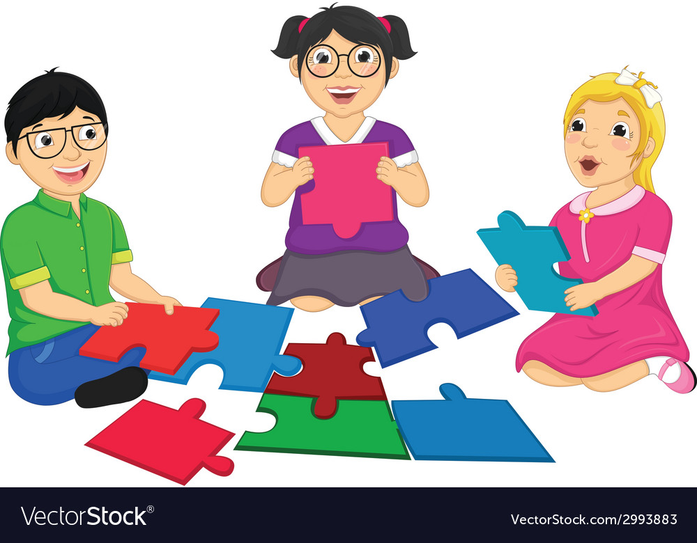 Kids playing puzzle