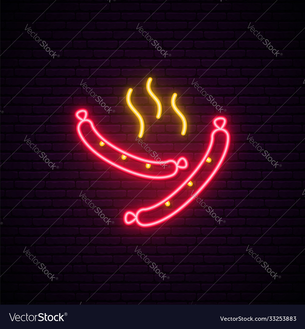 Neon sausage sign line street fast food emblem