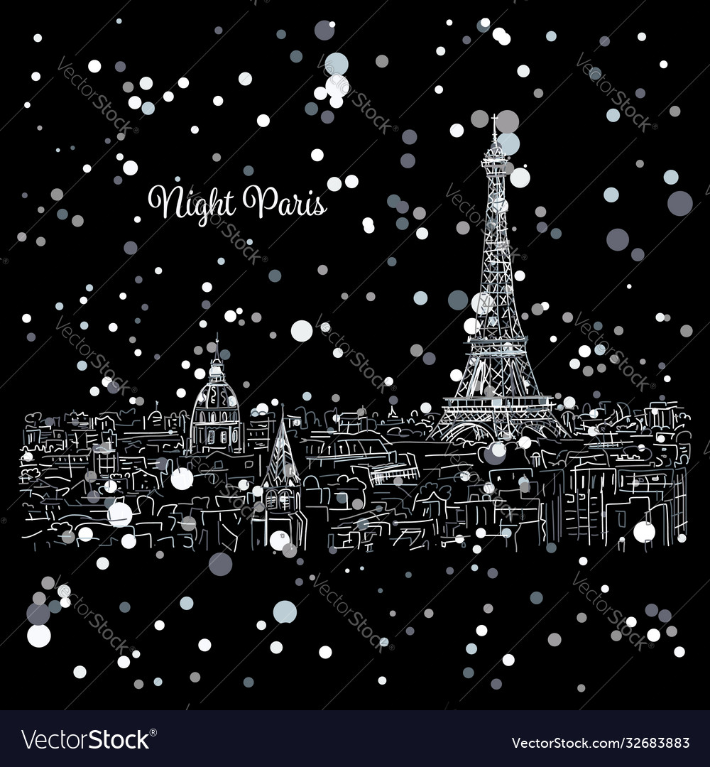 Night pariscityscape with eifel tower sketch