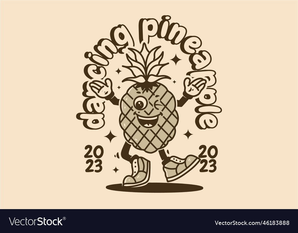 Mascot character of walking pineapple fruit