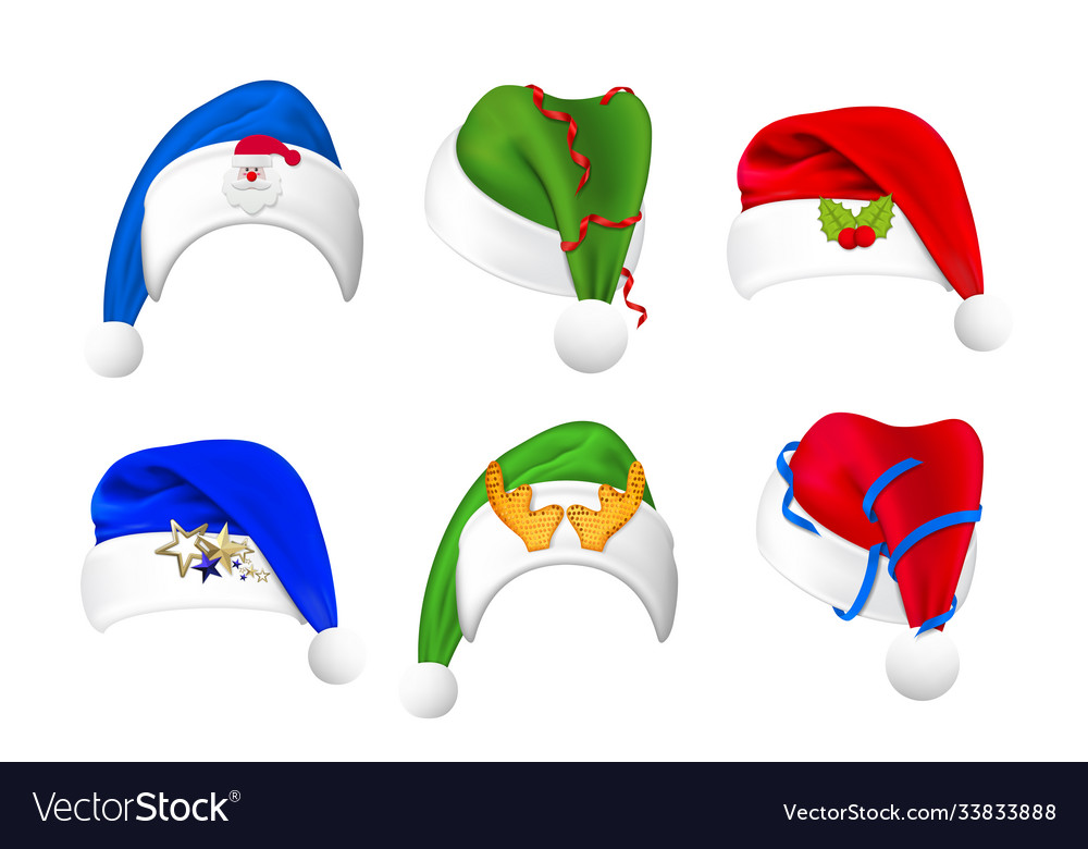 Realistic christmas hats set collection