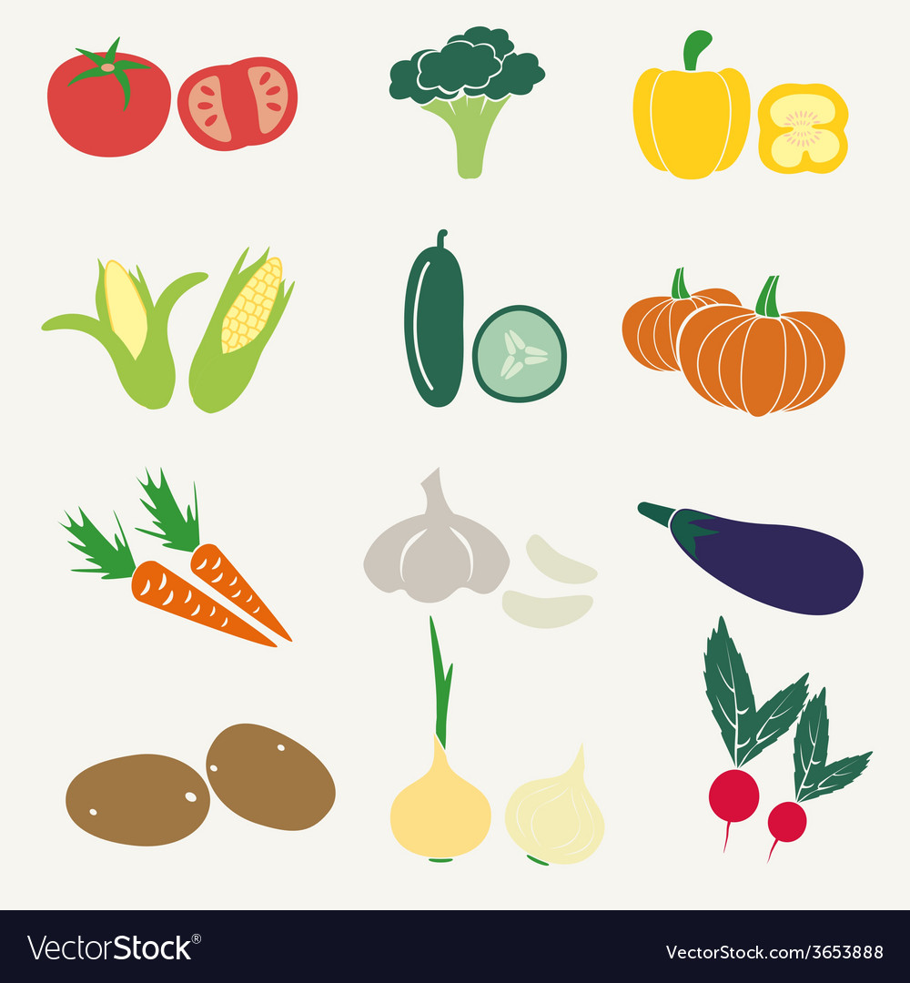 Set of color simple vegetables icons eps10