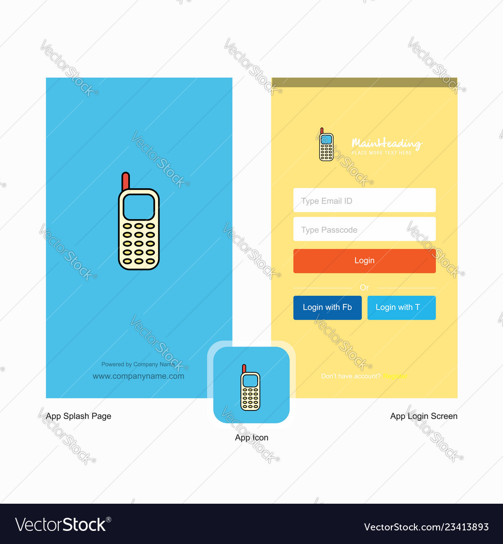 Company Mobile Phone Splash Screen And Login Page Vector Image