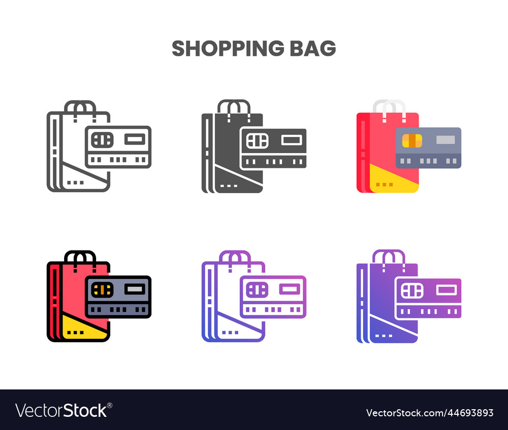 Credit card shopping bag icon set different style