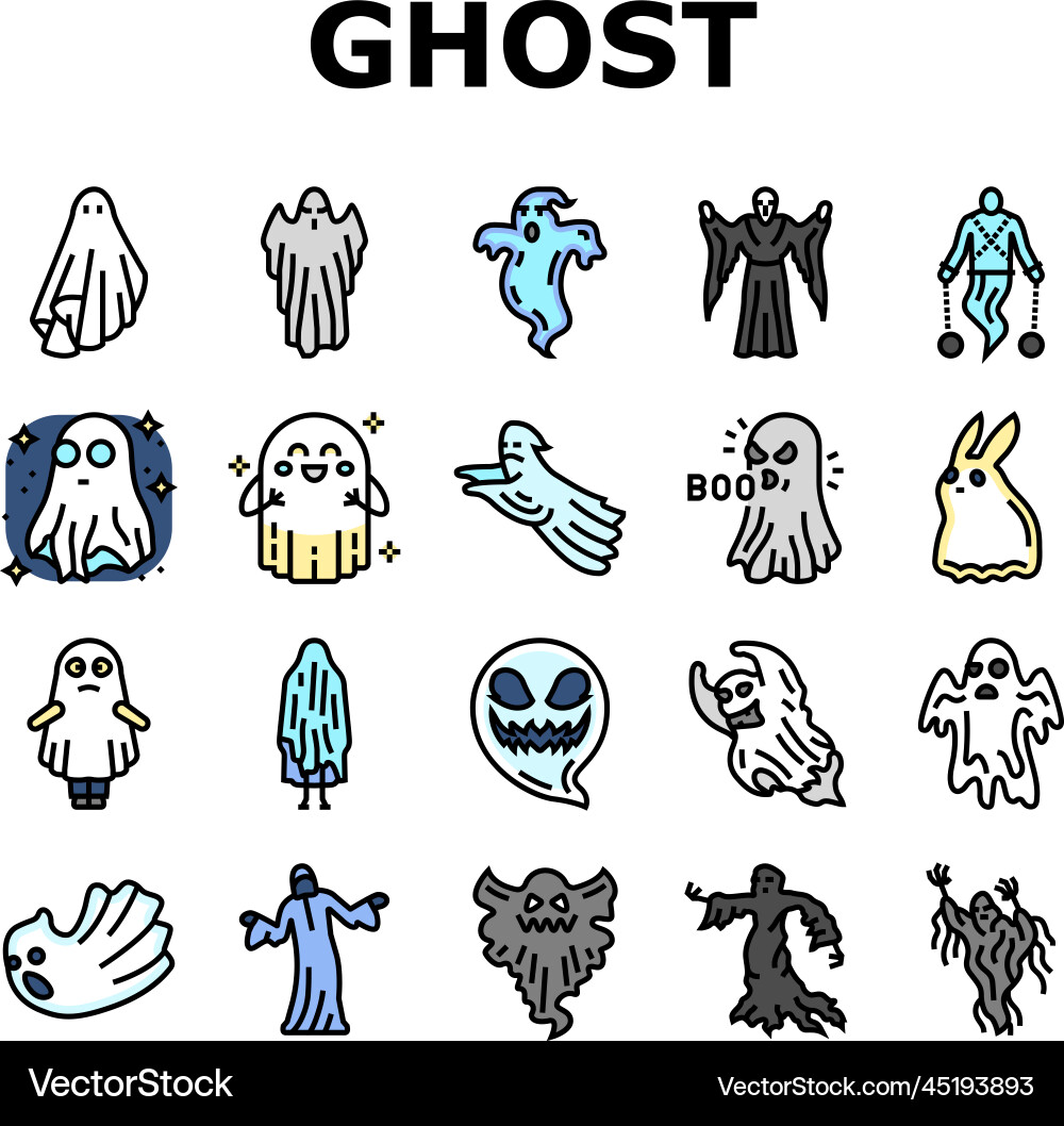 Ghost halloween scary cute icons set Royalty Free Vector