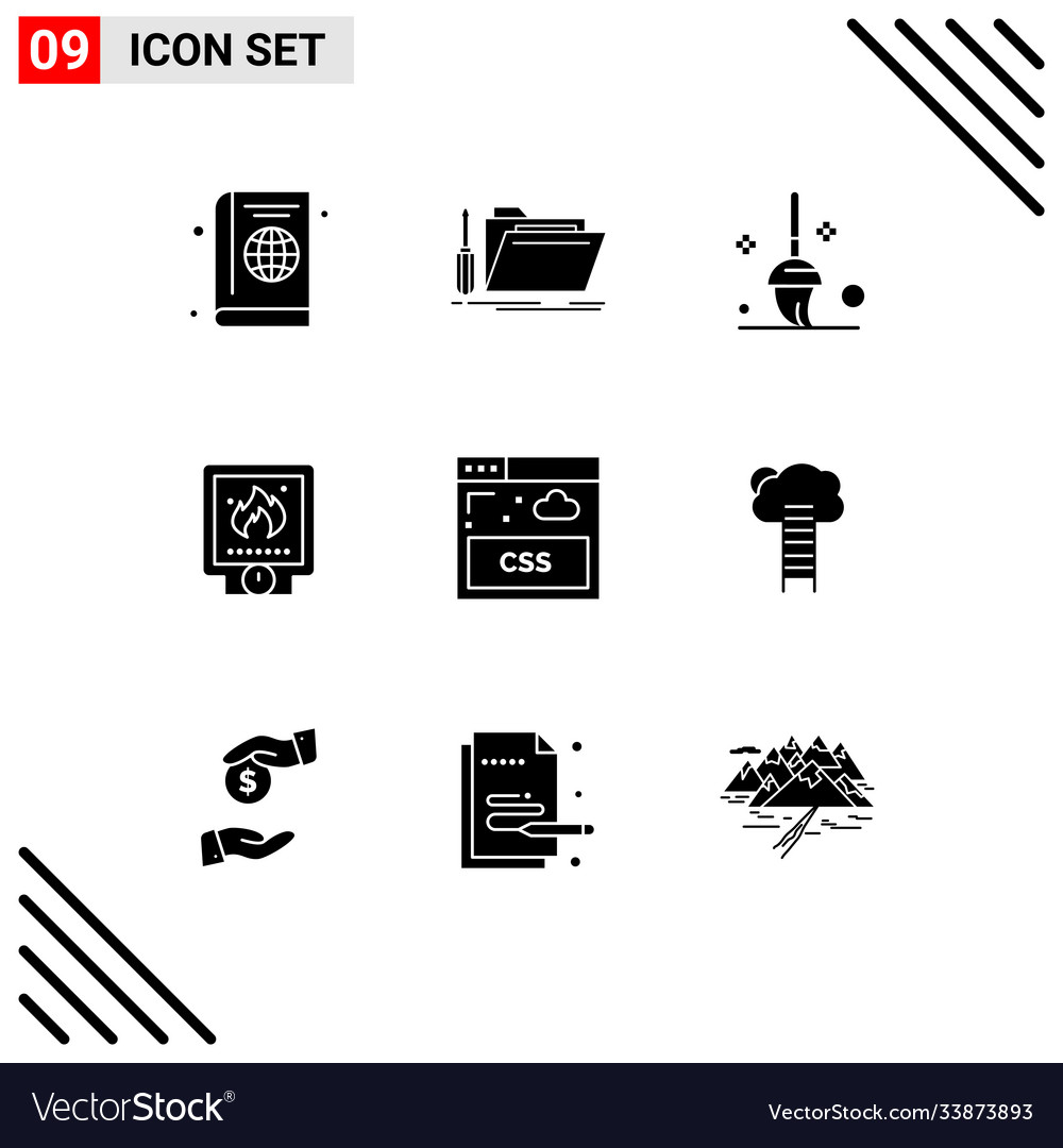 Mobile interface solid glyph set 9 pictograms