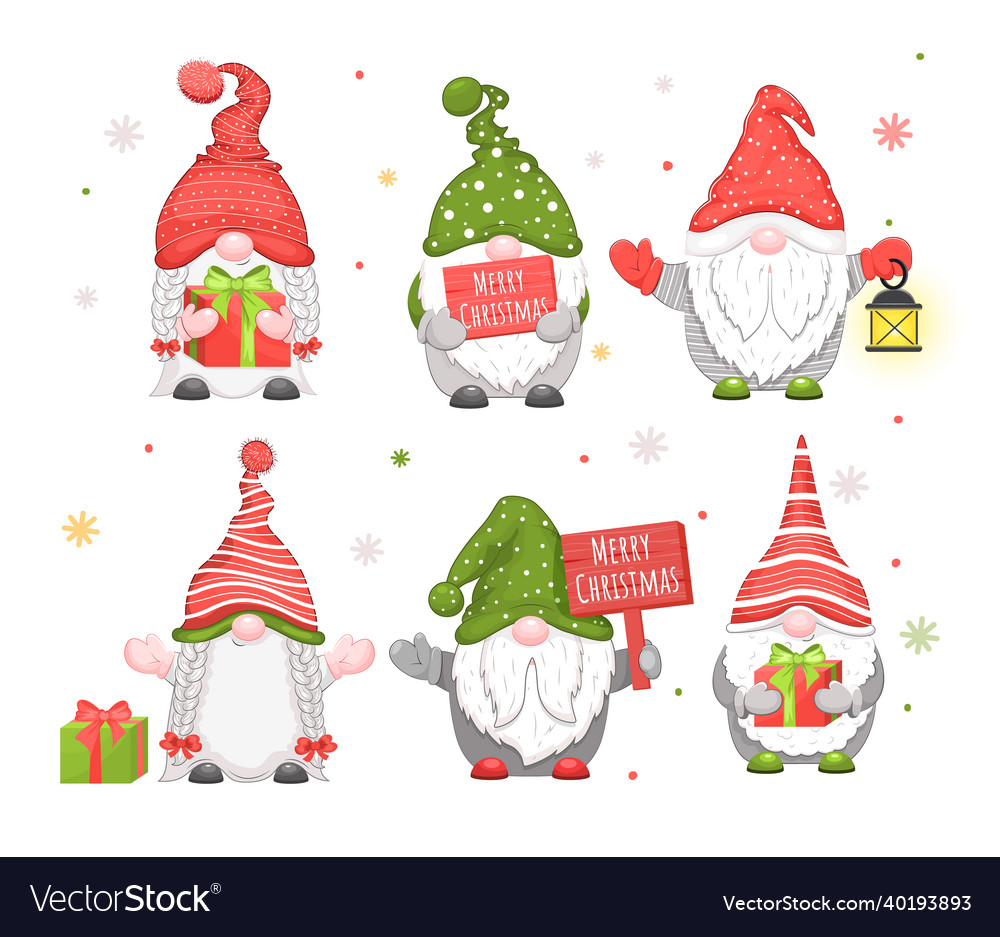 Set of cute cartoon christmas gnomes