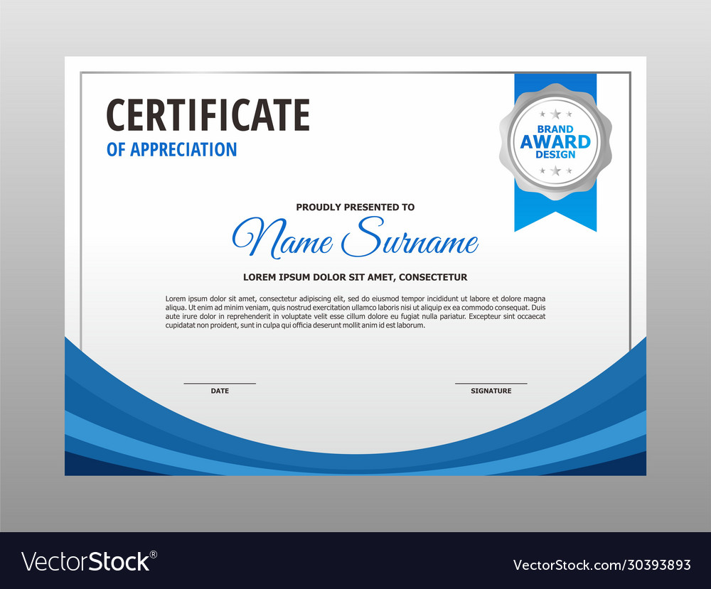 Simple clean blue curve certificate design Vector Image