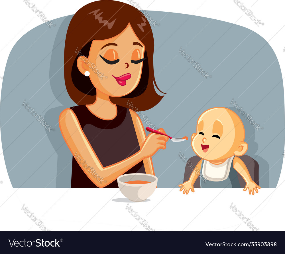 happy-mother-feeding-her-basolid-food-with-a-vector-image