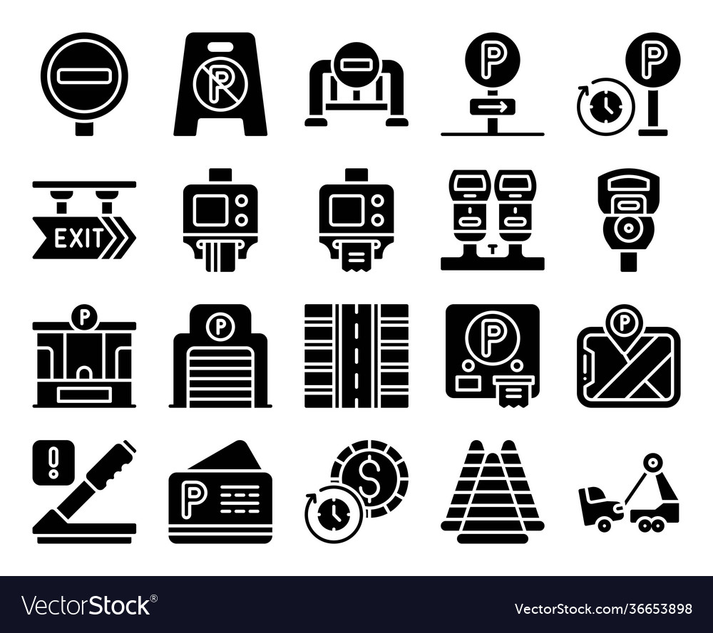 Parking lot related solid icon set 3
