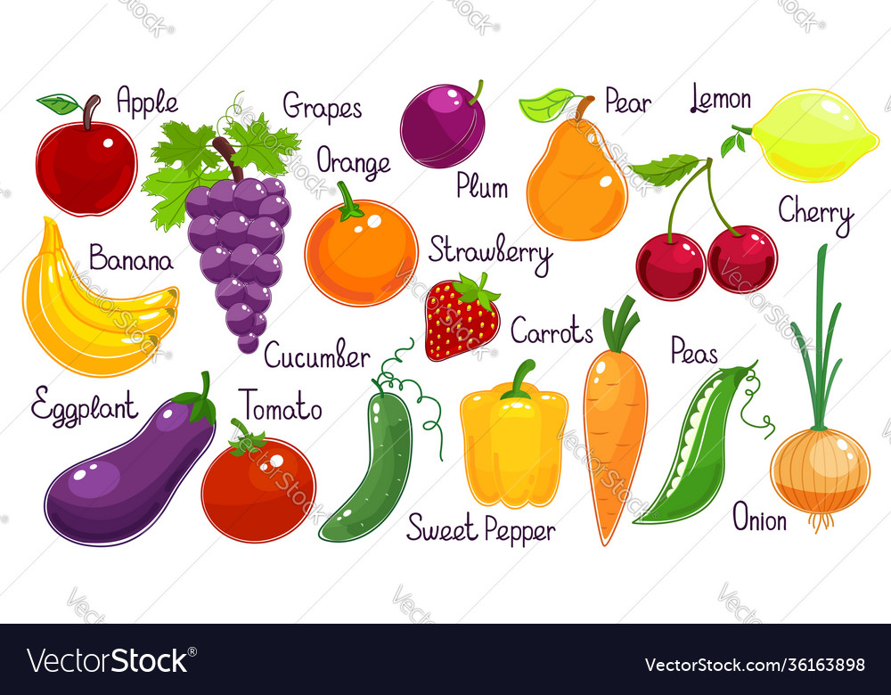 Set fresh fruit and vegetables Royalty Free Vector Image