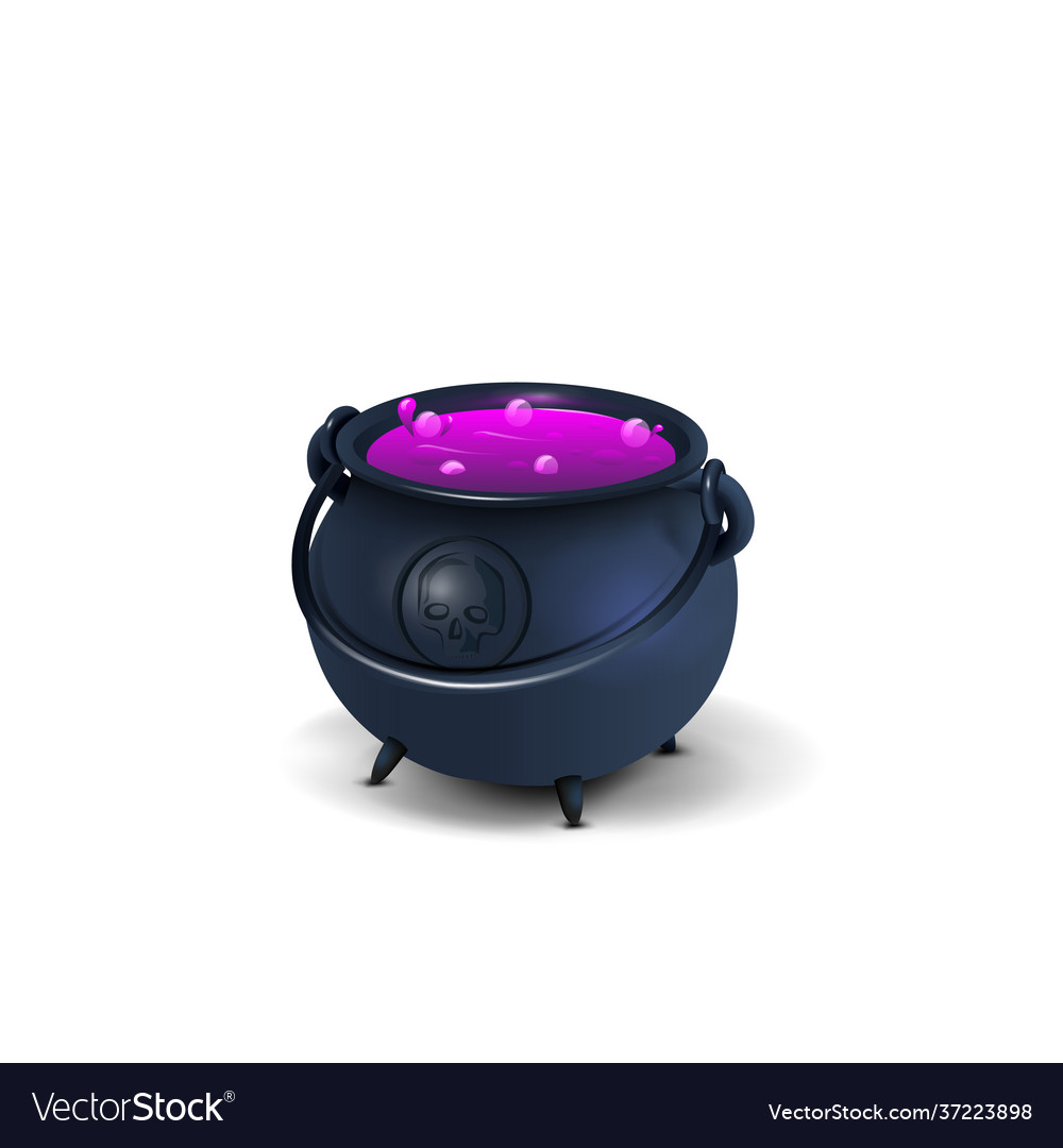 Witchs cauldron with purple potion isolated