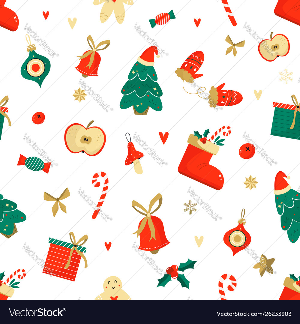 Christmas seamless pattern with funny elements vector image Christmas seamless pattern with funny elements