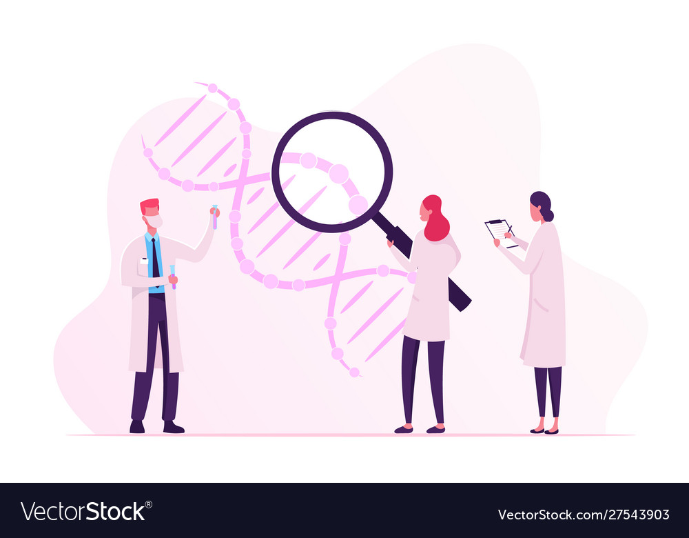 Scientists working with dna looking through huge