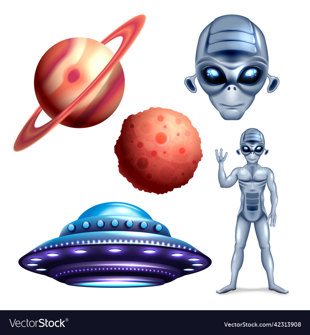 Alien ufo set Royalty Free Vector Image - VectorStock