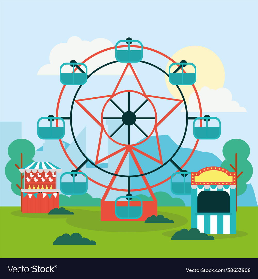 Ferris wheel with ticket booth Royalty Free Vector Image