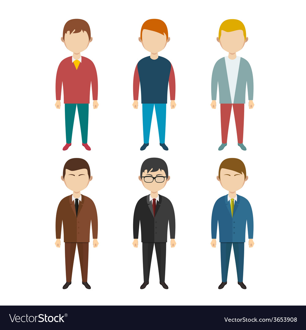 Set flat human characters young men on white Vector Image