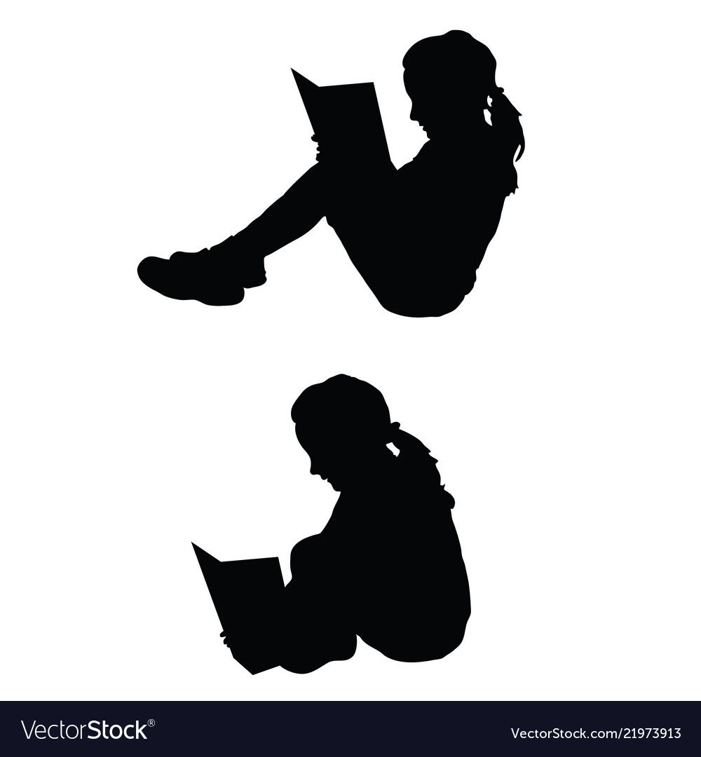 Children reading book silhouette Royalty Free Vector Image