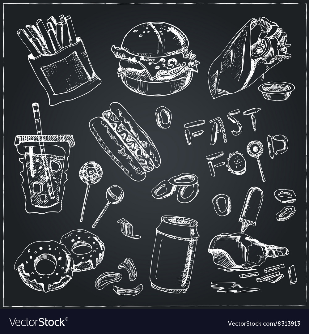 Fast Food Set Sketches Vintage Royalty Free Vector Image