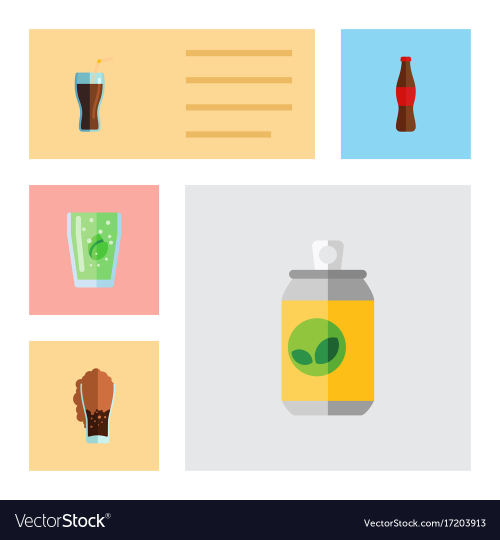 Flat icon soda set of fizzy drink cup beverage Vector Image