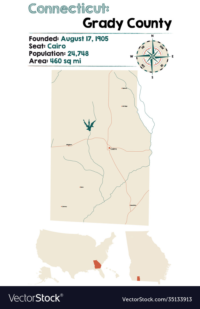 Map grady county in georgia Royalty Free Vector Image