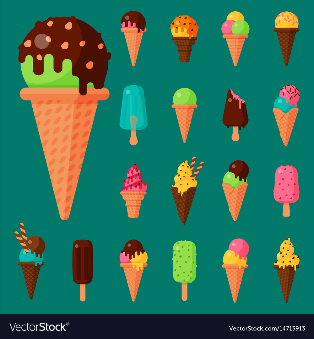 Sweet cartoon cold ice cream set and tasty frozen Vector Image