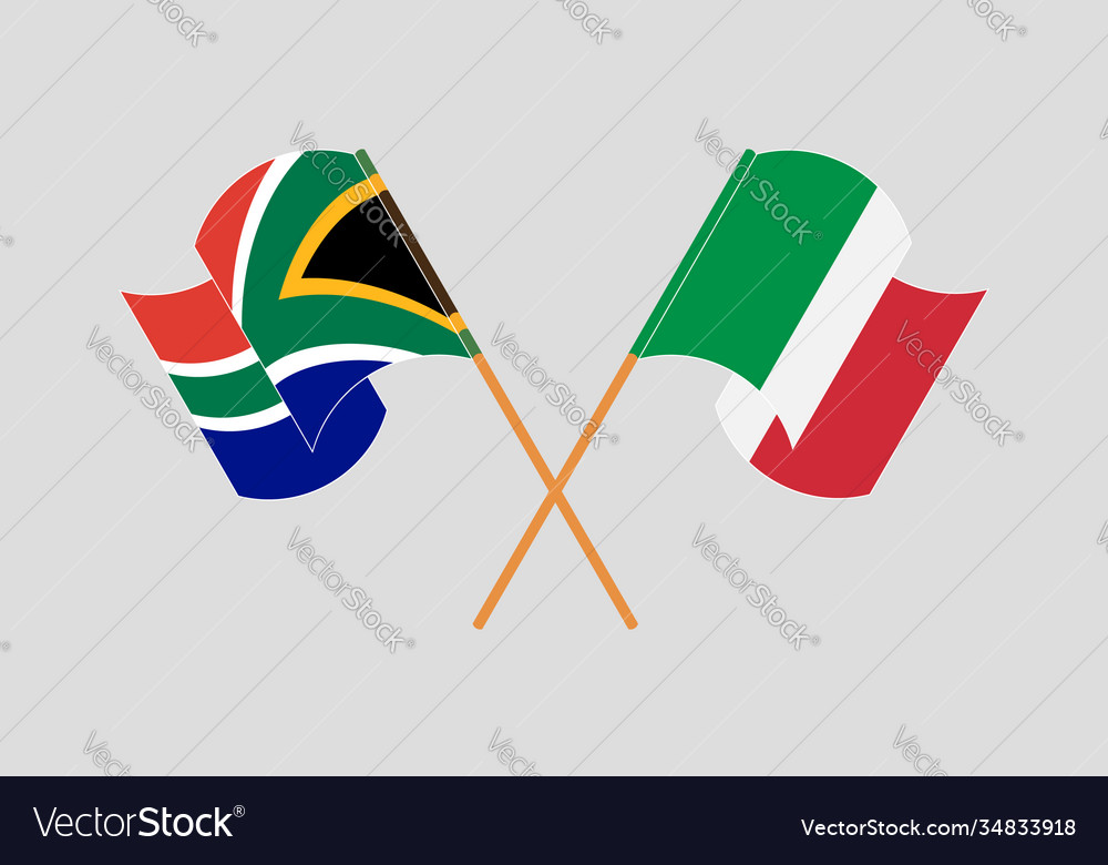 Crossed and waving flags south africa and italy Vector Image