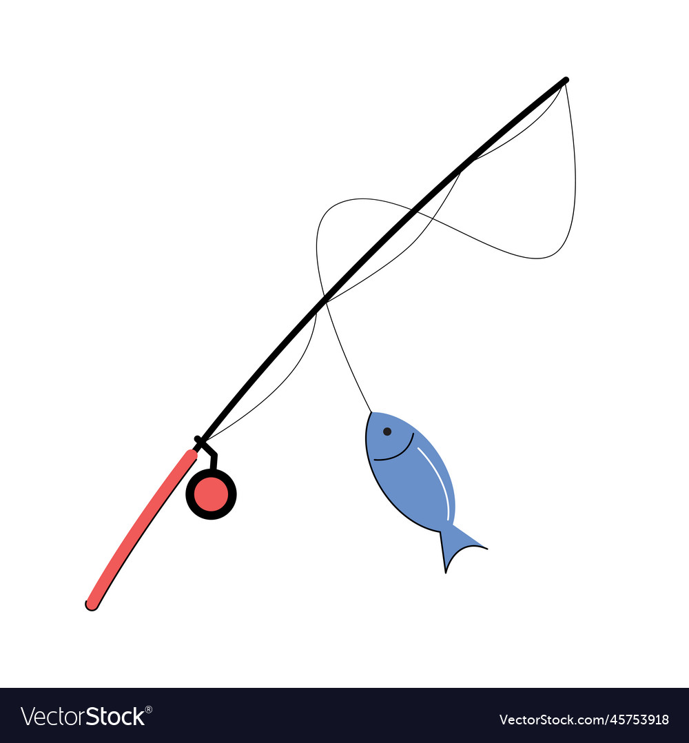 Fishing rod with fish isolated Royalty Free Vector Image