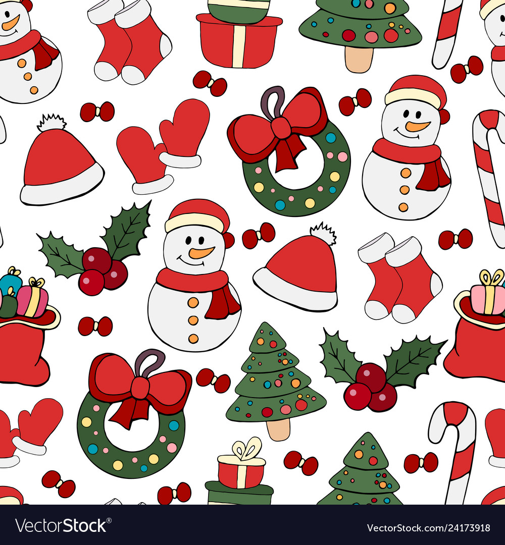 Seamless new year hand drawn pattern Royalty Free Vector