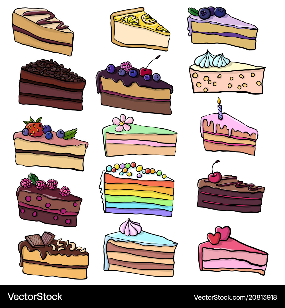 Set cakes Royalty Free Vector Image - VectorStock