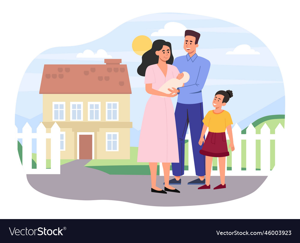 Happy family near home Royalty Free Vector Image