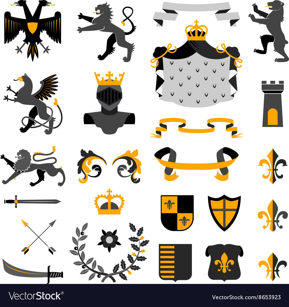 Heraldic symbols emblems collection black yellow Vector Image