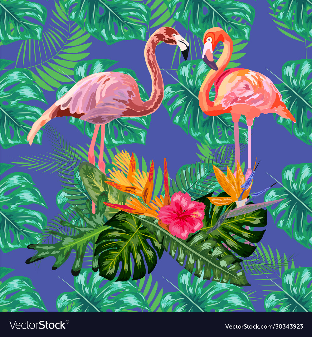 Trendy seamless pattern pink flamingo birds