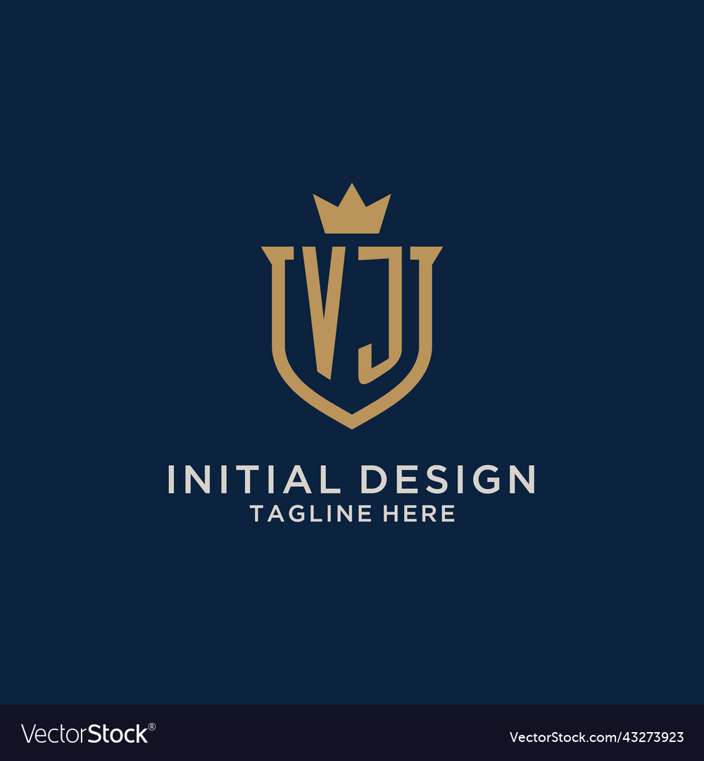 Vj initial shield crown logo Royalty Free Vector Image