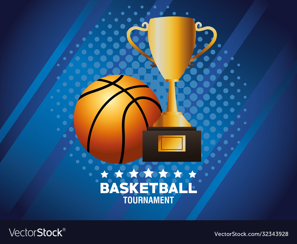 Basketball sport poster with trophy and balloon Vector Image