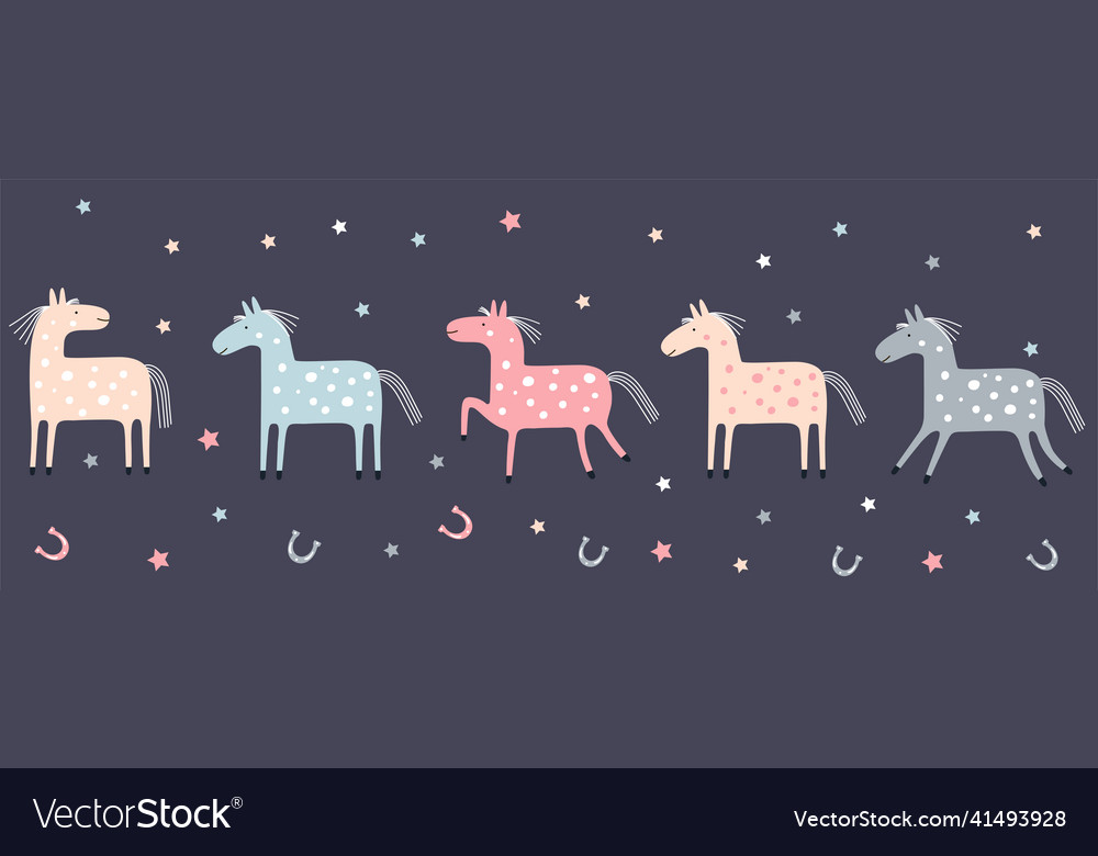 Border with cute pastel horses isolated