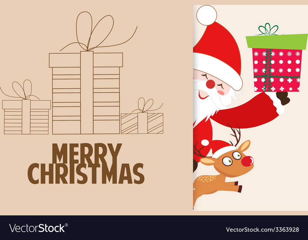 Christmas greeting card with santa claus gifts