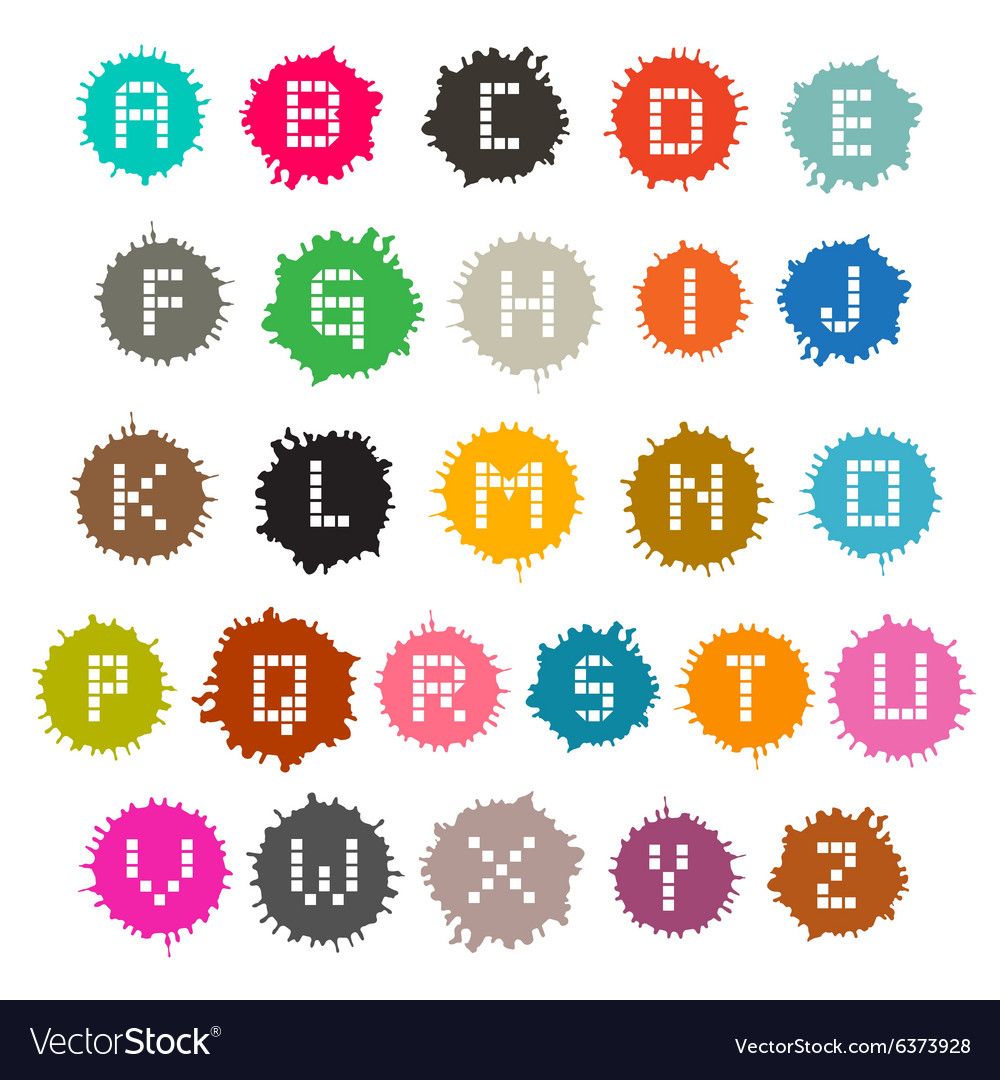 Colorful grunge splashes alphabet abc set