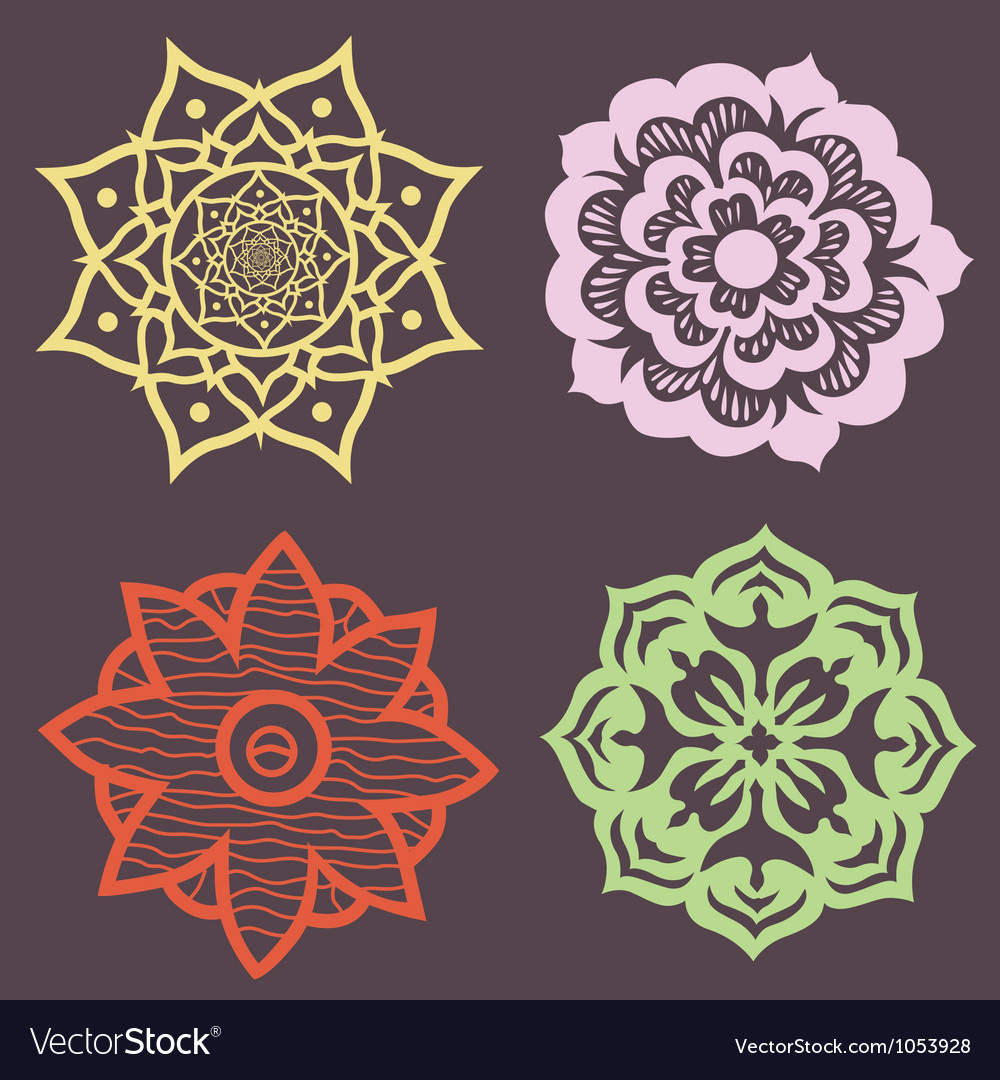 Download Decorative set of flowers lotus mandalas Vector Image