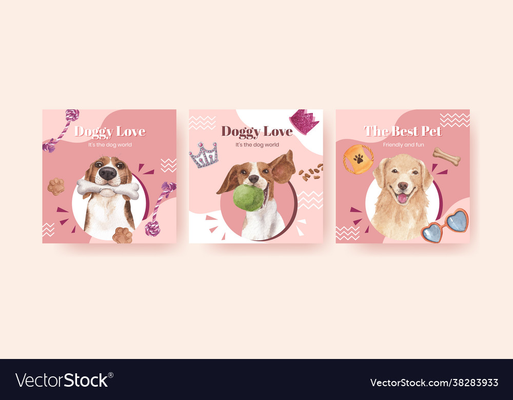 Banner template with cute dog conceptwatercolor