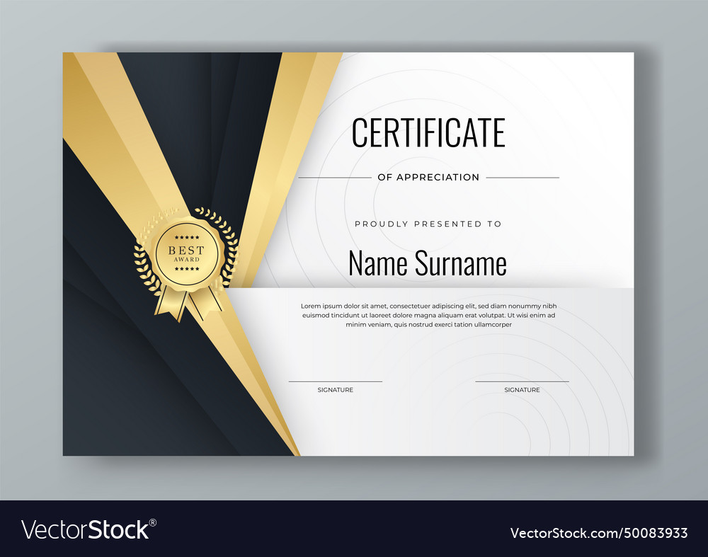 Black and gold modern certificate template Vector Image