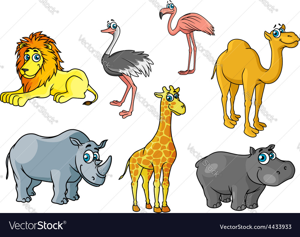 Cartoon african wild animals and birds characters Vector Image Cartoon african wild animals and birds characters Vector Image