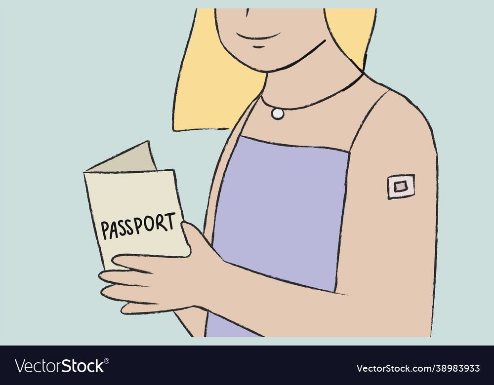 Hand drawn vaccination passport woman character