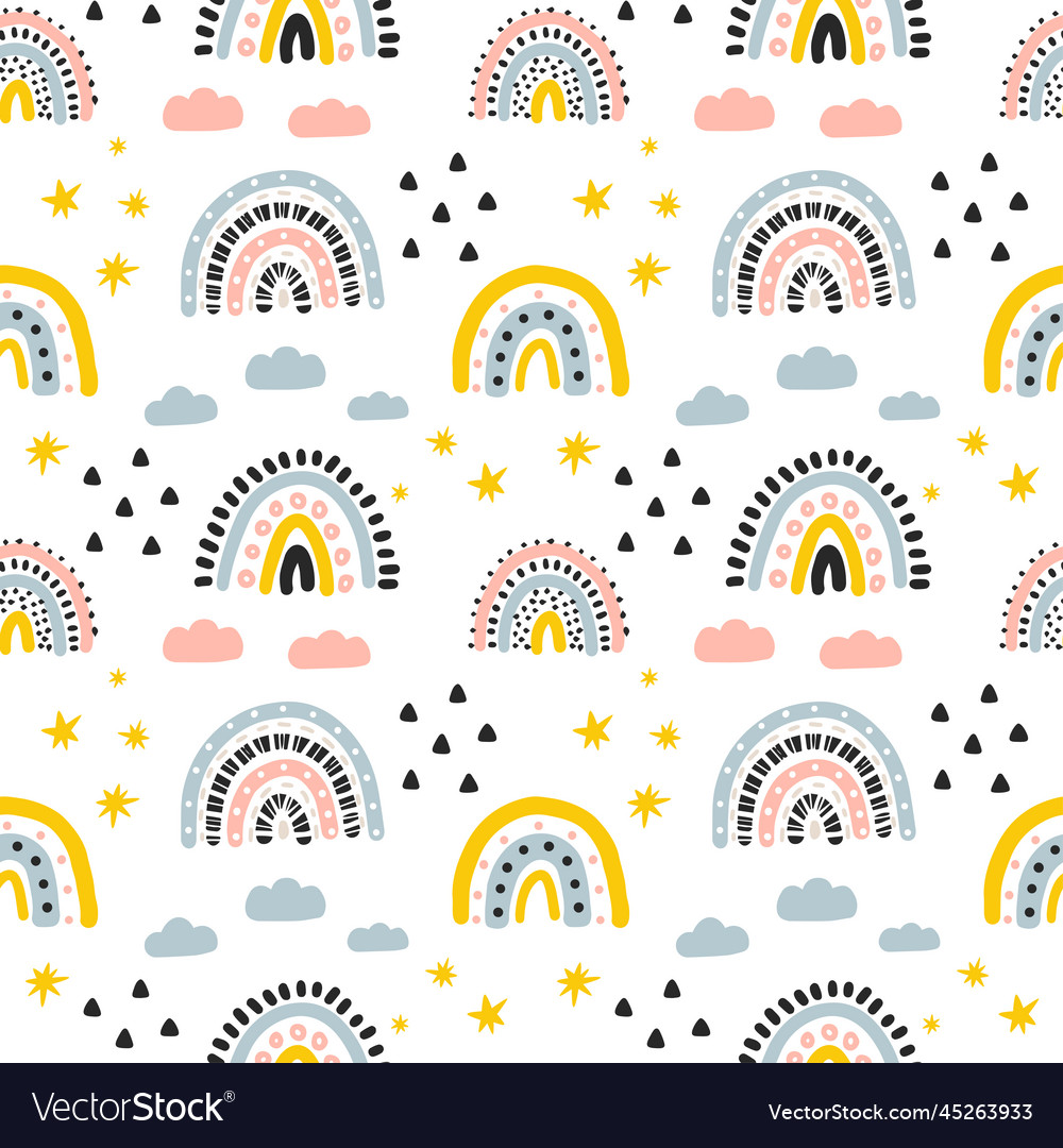 Seamless pattern with hand drawn rainbows vector image Seamless pattern with hand drawn rainbows