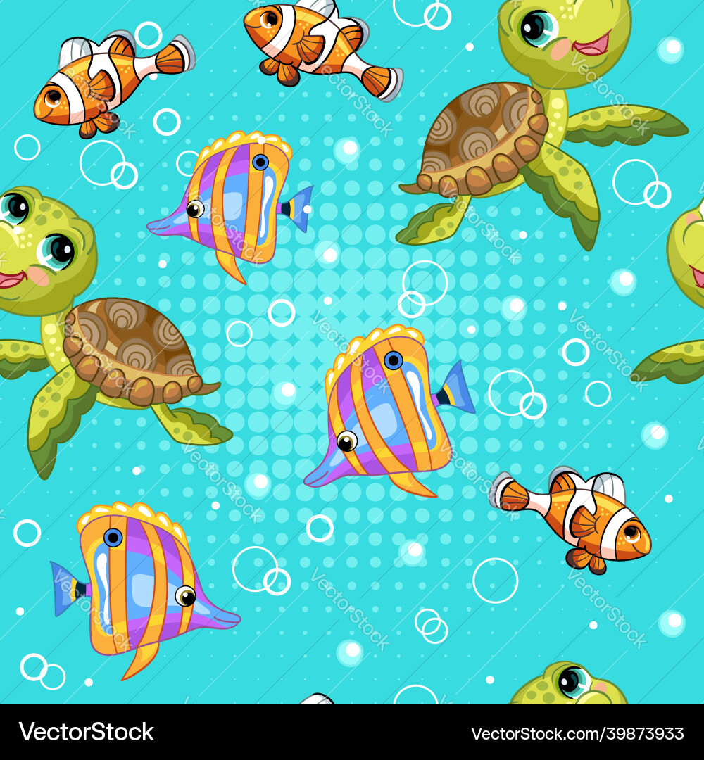 Seamless pattern with turtle and tropical Vector Image