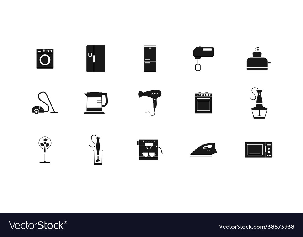 Black filled electric household appliances icons Vector Image